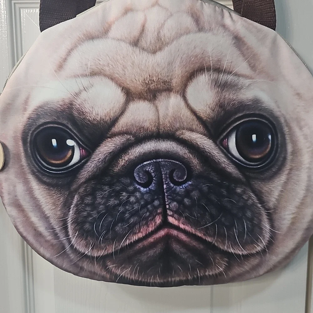 Large Cute Pug Face Dog Tote Bag Festival School Travel Unique Animal Print - Picture 3 of 9